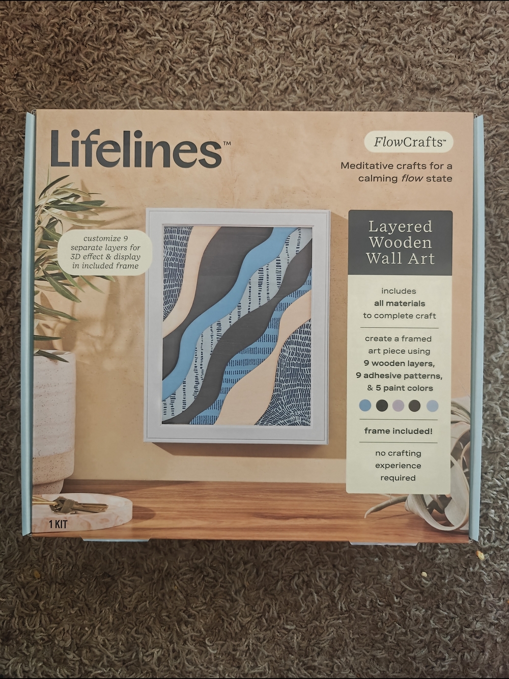 Lifelines Melissa & Doug Layered Wooden Wall Art Kit - Blue, Cream, Gray, Black